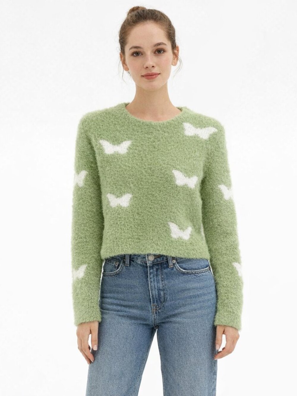 Coco and Shay Green Shag Pullover Sweater Butterflies Size XS